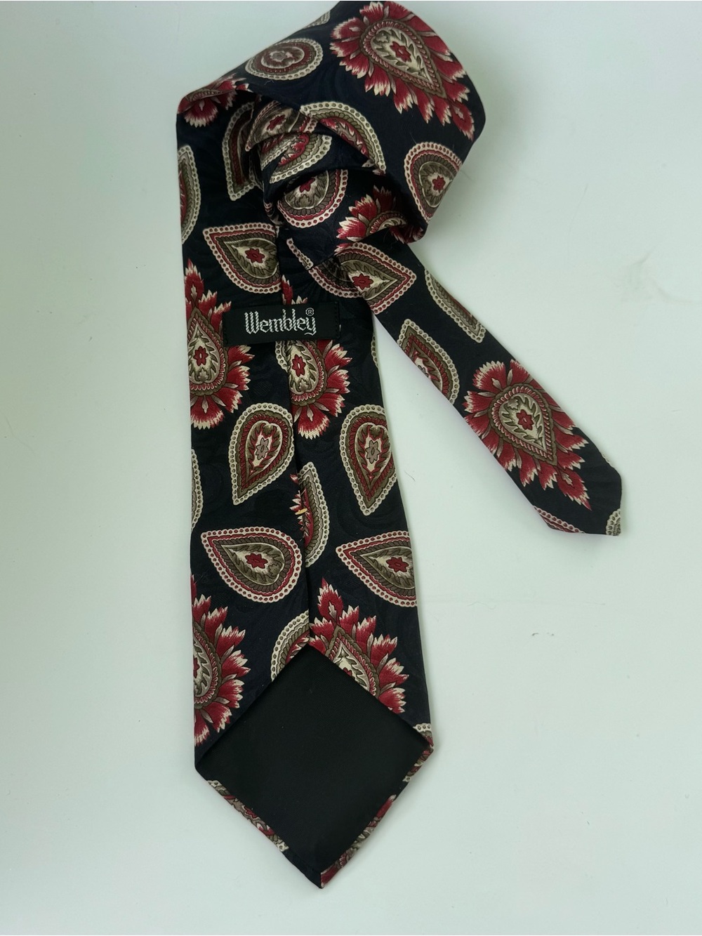 Wembley Silk Tie Black & Red Paisley Necktie Men Women Nonbinary Street Office